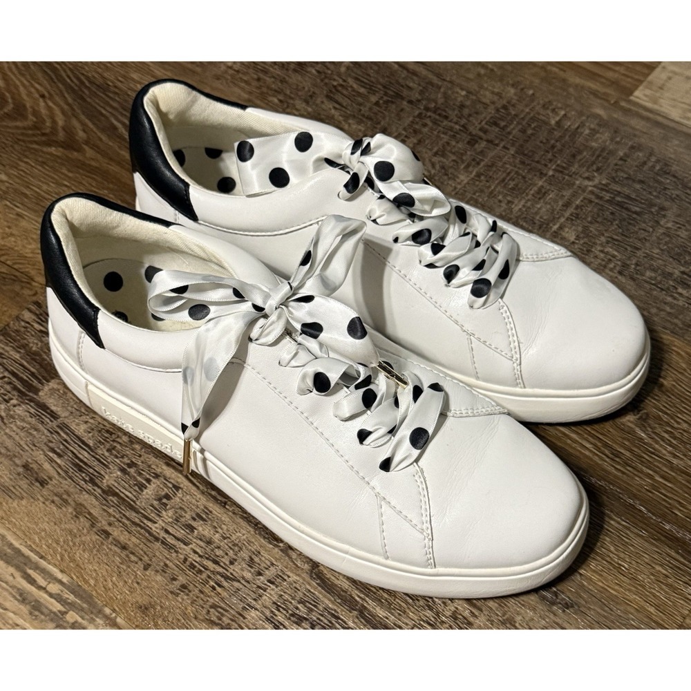 Kate Spade New York Lift Optic White/Black Polka Dot Laced Womens Sneakers Sz 10